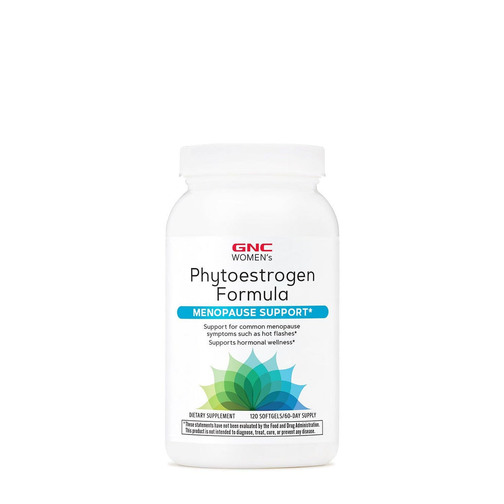GNC Women's Phytoestrogen Formula bottle showing easy daily capsules for balance.