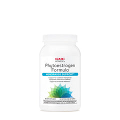 GNC Women's Phytoestrogen Formula bottle showing easy daily capsules for balance.