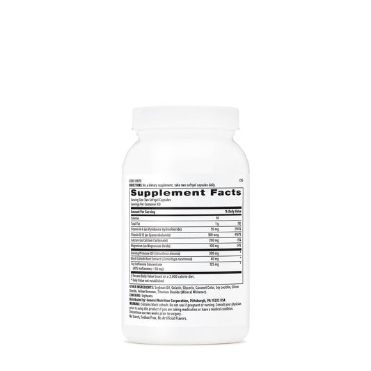 Close-up of GNC Phytoestrogen capsules signaling mood balance and daily support.
