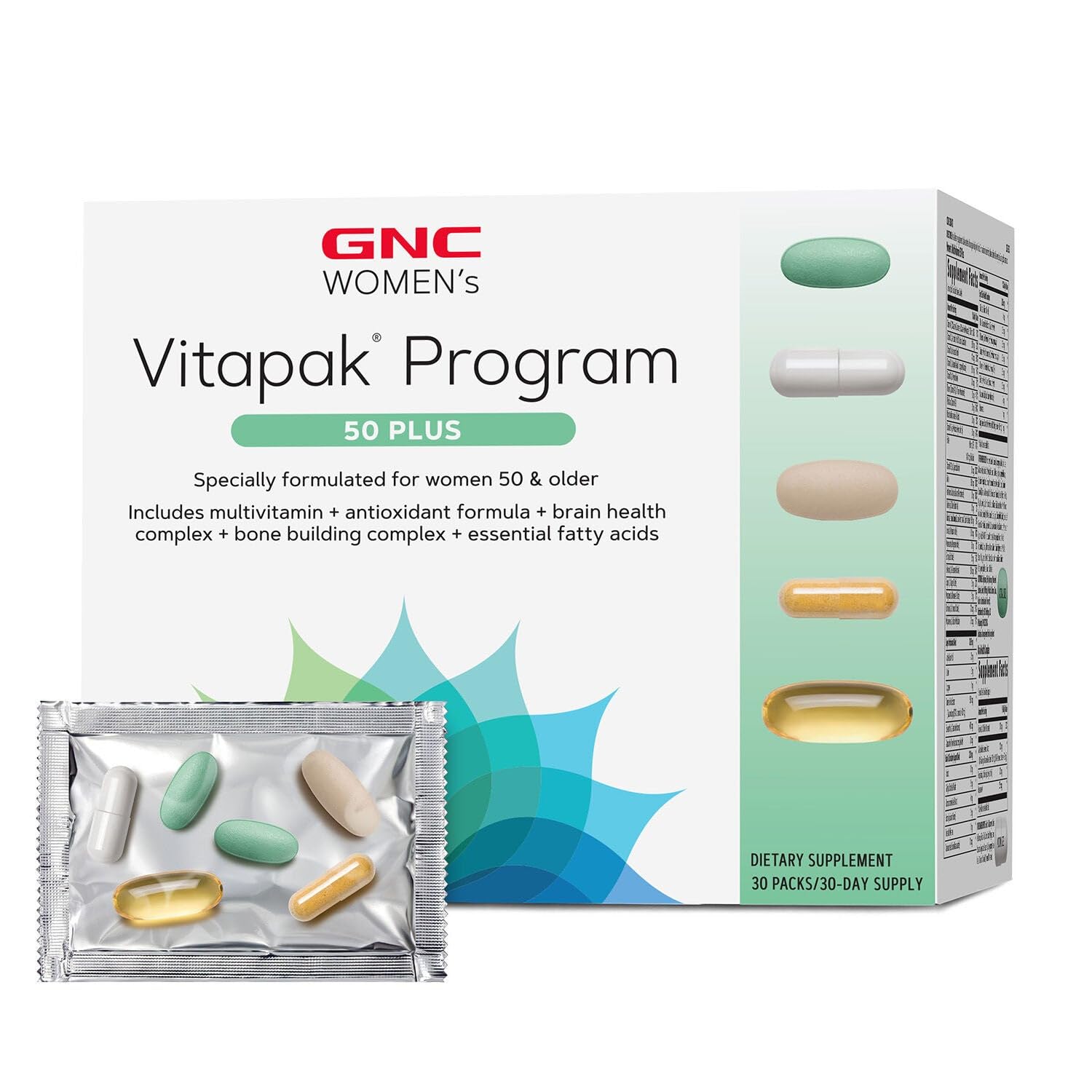 GNC Women's Ultra Mega 50 Plus bottle—easy-to-swallow capsules for daily wellness.