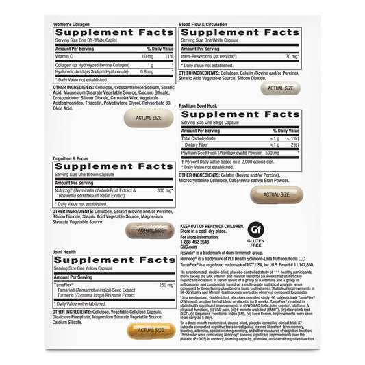 GNC Women's Vitapak brain health blend with ginkgo for daily mental sharpness.