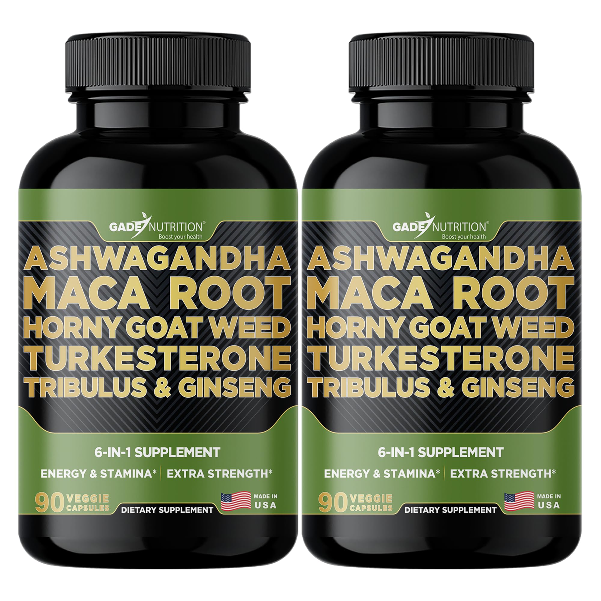 GADE NUTRITION Ashwagandha six-in-one bottle front for daily vitality.