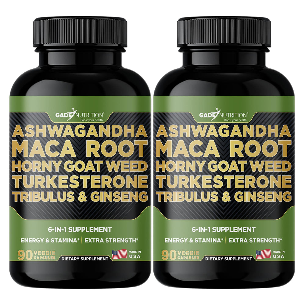 GADE NUTRITION Ashwagandha six-in-one bottle front for daily vitality.
