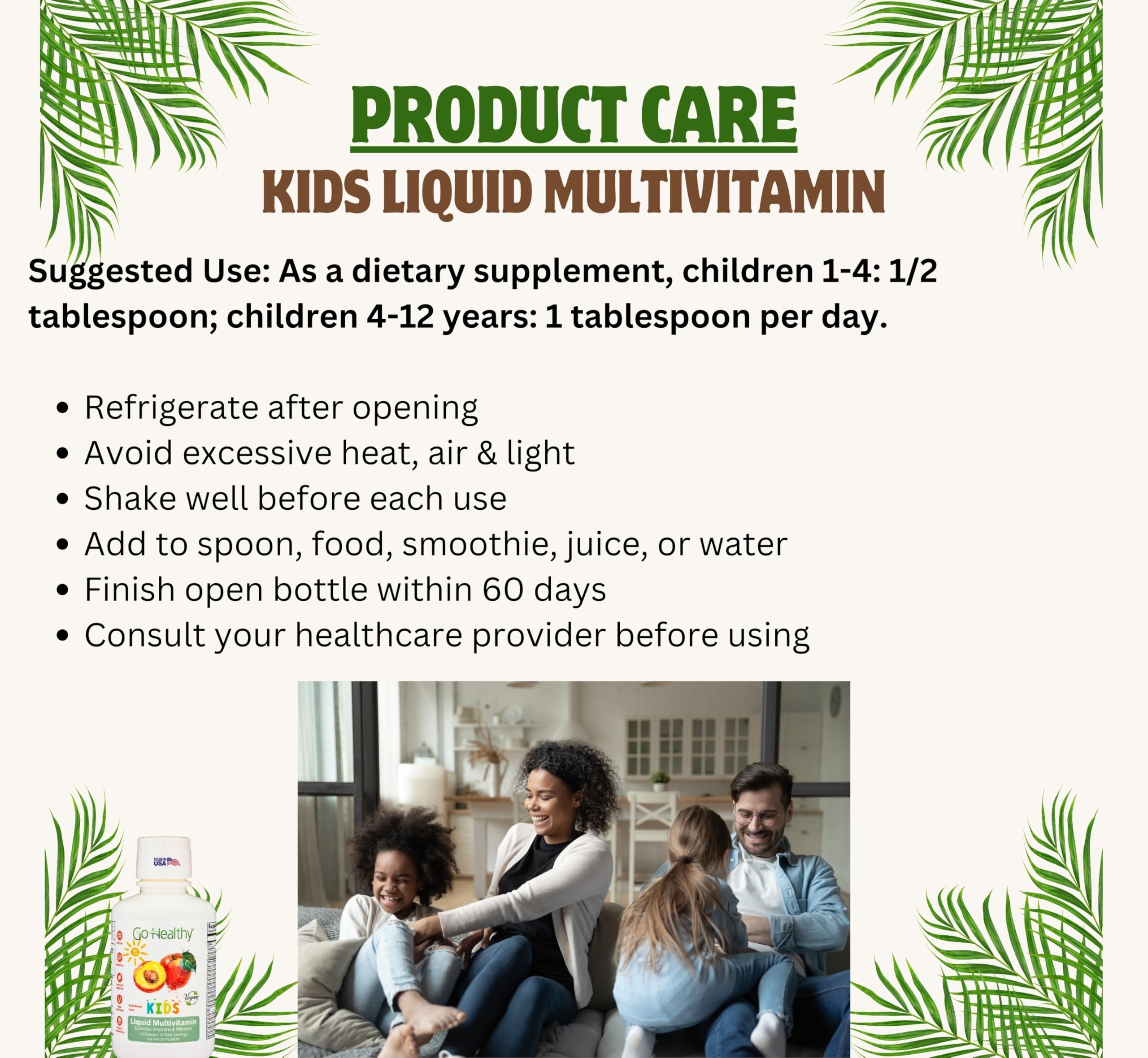 Go Healthy Natural kids taking peach mango vitamin during breakfast