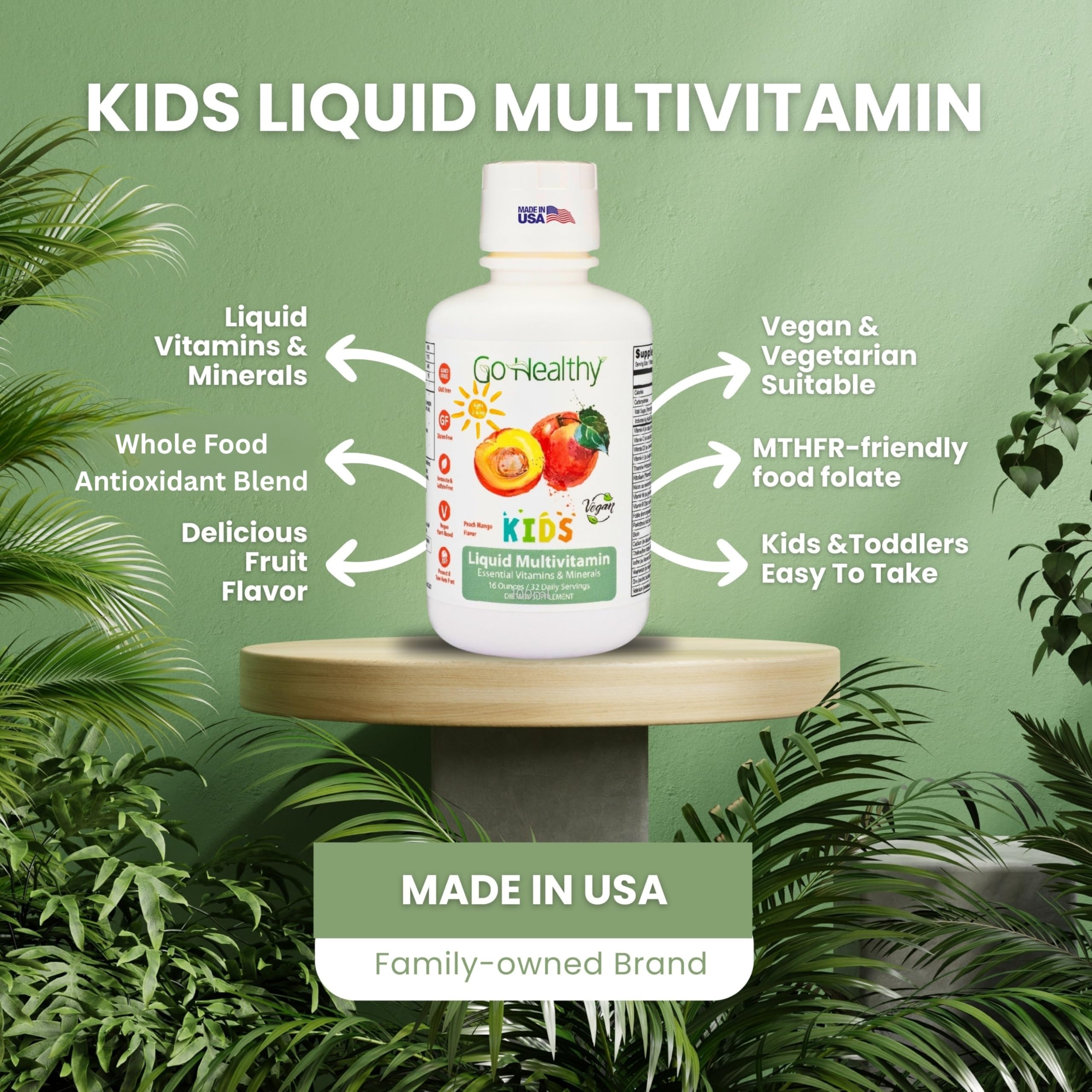 Go Healthy Natural non-GMO ingredients badge on kids multivitamin packaging