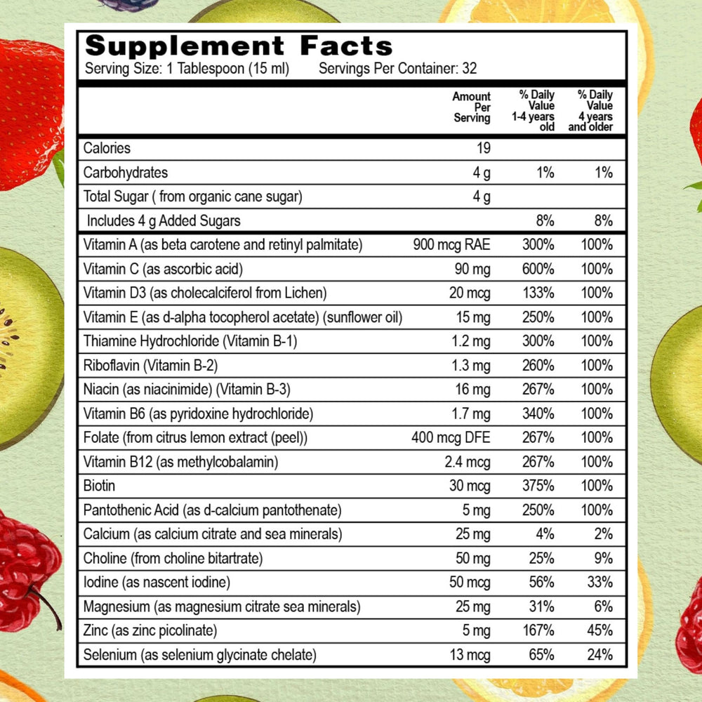 Go Healthy Natural Kids immune support graphic showcases vitamins and minerals