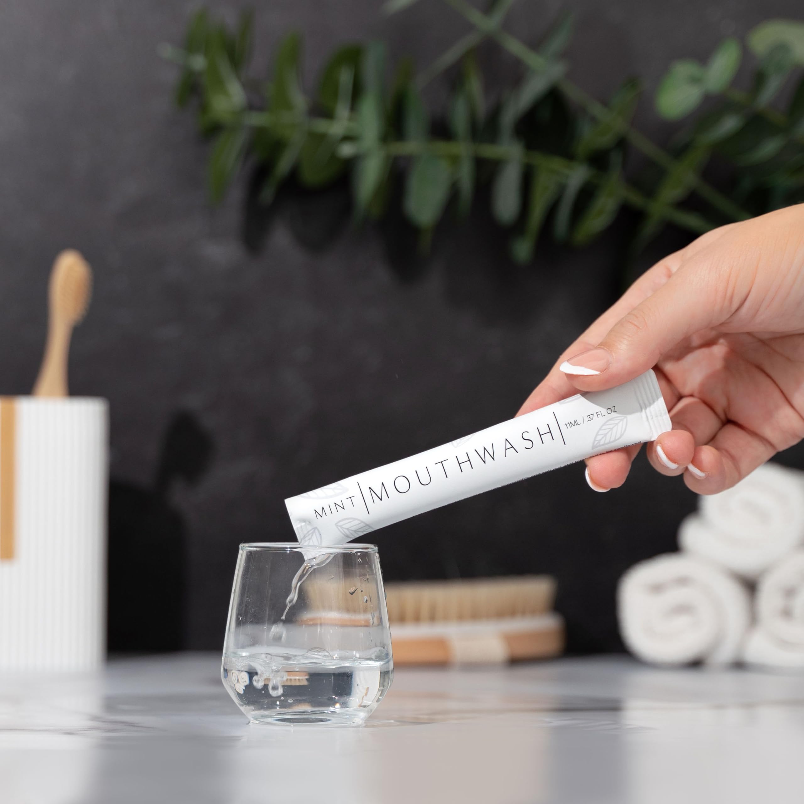 Mini Go Mouthwash packet showcases easy-to-use single-dose format.