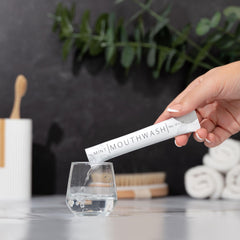 Mini Go Mouthwash packet showcases easy-to-use single-dose format.