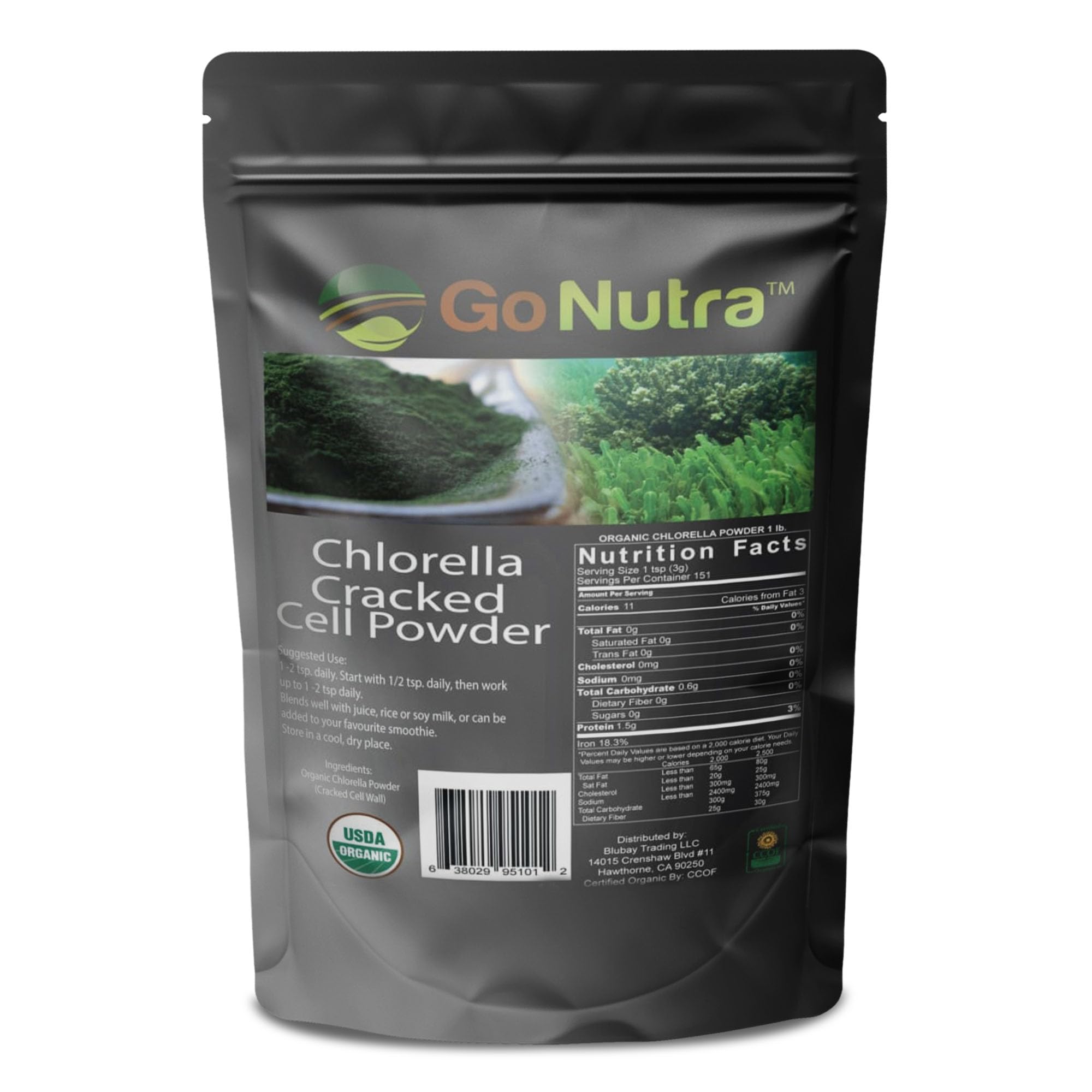 Go Nutra Chlorella Powder vegan symbol indicating plant-based option