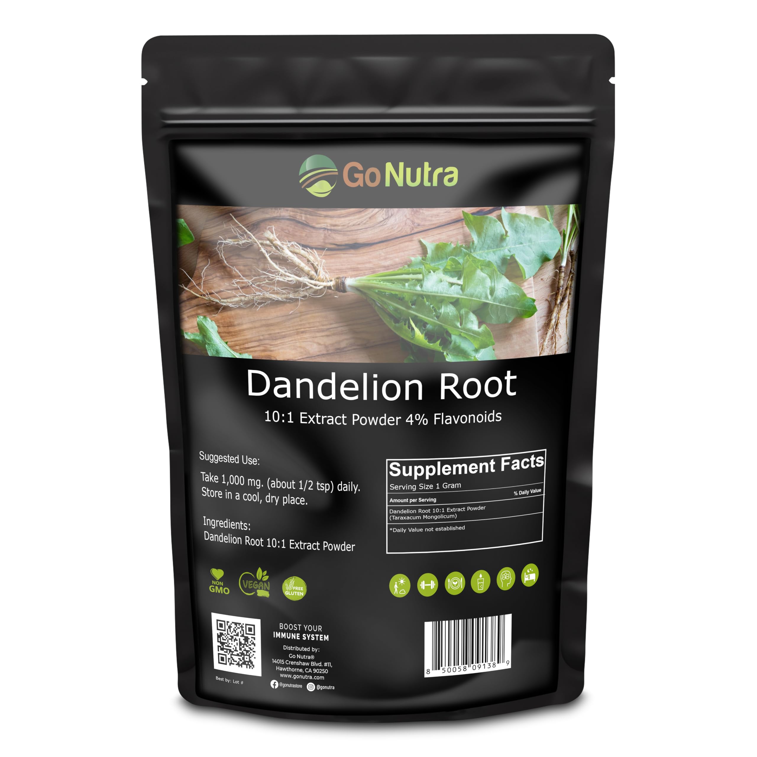 Go Nutra Dandelion Root Powder ready for tea prep with rich aroma and caffeine-free comfort