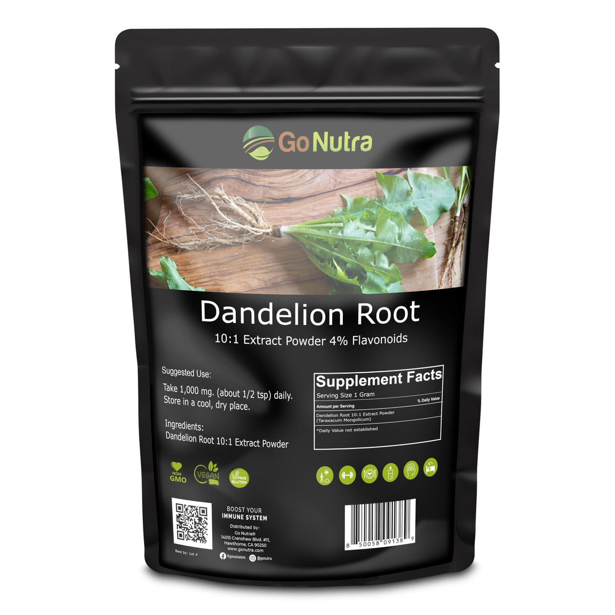 Go Nutra Dandelion Root Powder ready for tea prep with rich aroma and caffeine-free comfort