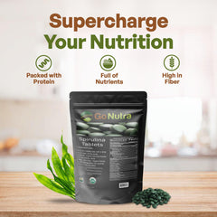 Go Nutra Spirulina tablets close-up reveals pure organic source