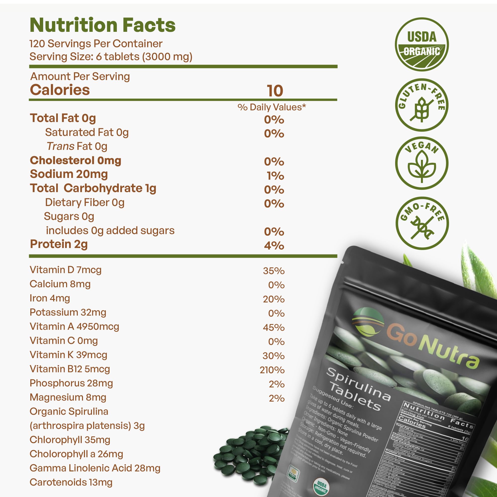 Go Nutra Spirulina vegan badge signals cruelty-free energy support