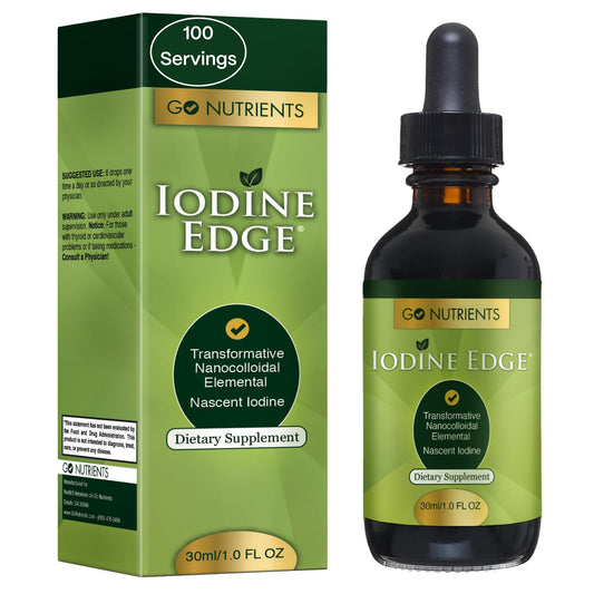Go Nutrients Iodine Edge bottle pour for easy daily dosing and energy support.