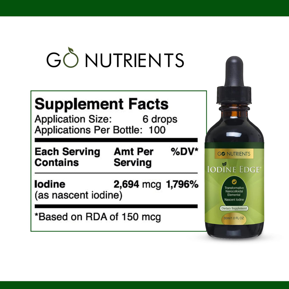 Go Nutrients Iodine Edge dropper dispense enables precise iodine application.