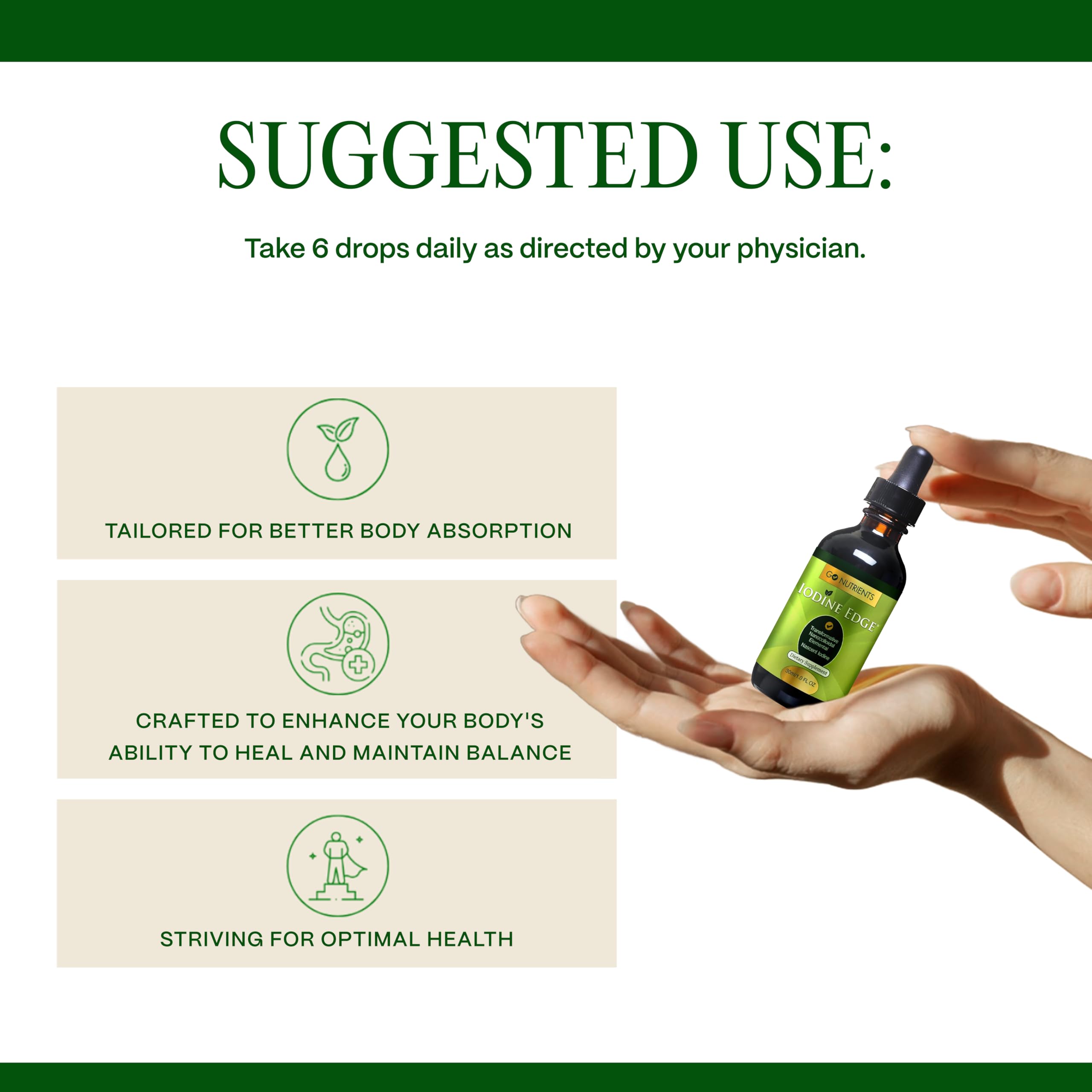 Go Nutrients Iodine Edge tincture bottle close-up emphasizes potency.