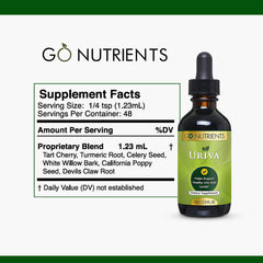 Go Nutrients Uriva turmeric blend suggests anti-inflammatory support for mobility.