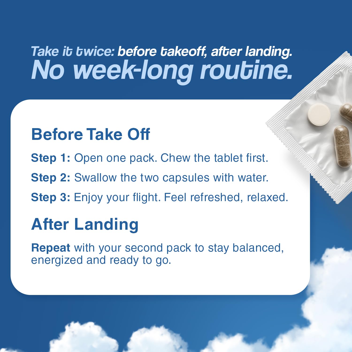 Goal Time Jetlag Relief chewable tablet close-up, easy pre-flight consumption.