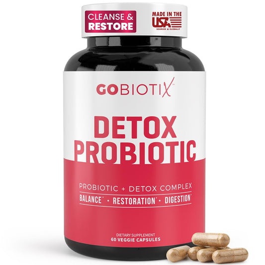 GOBIOTIX Detox probiotic bottle front highlights 50B CFU for daily gut balance.