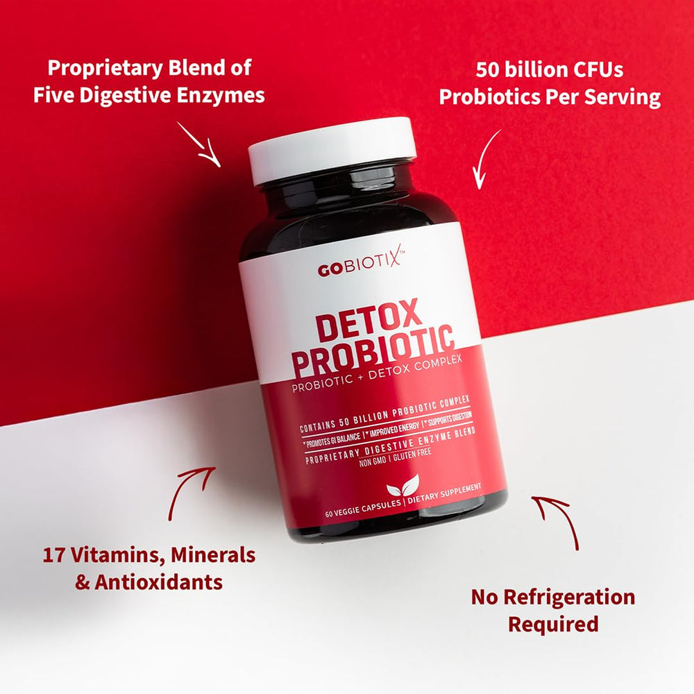 GOBIOTIX Detox probiotic capsules close-up for convenient daily digestion support.