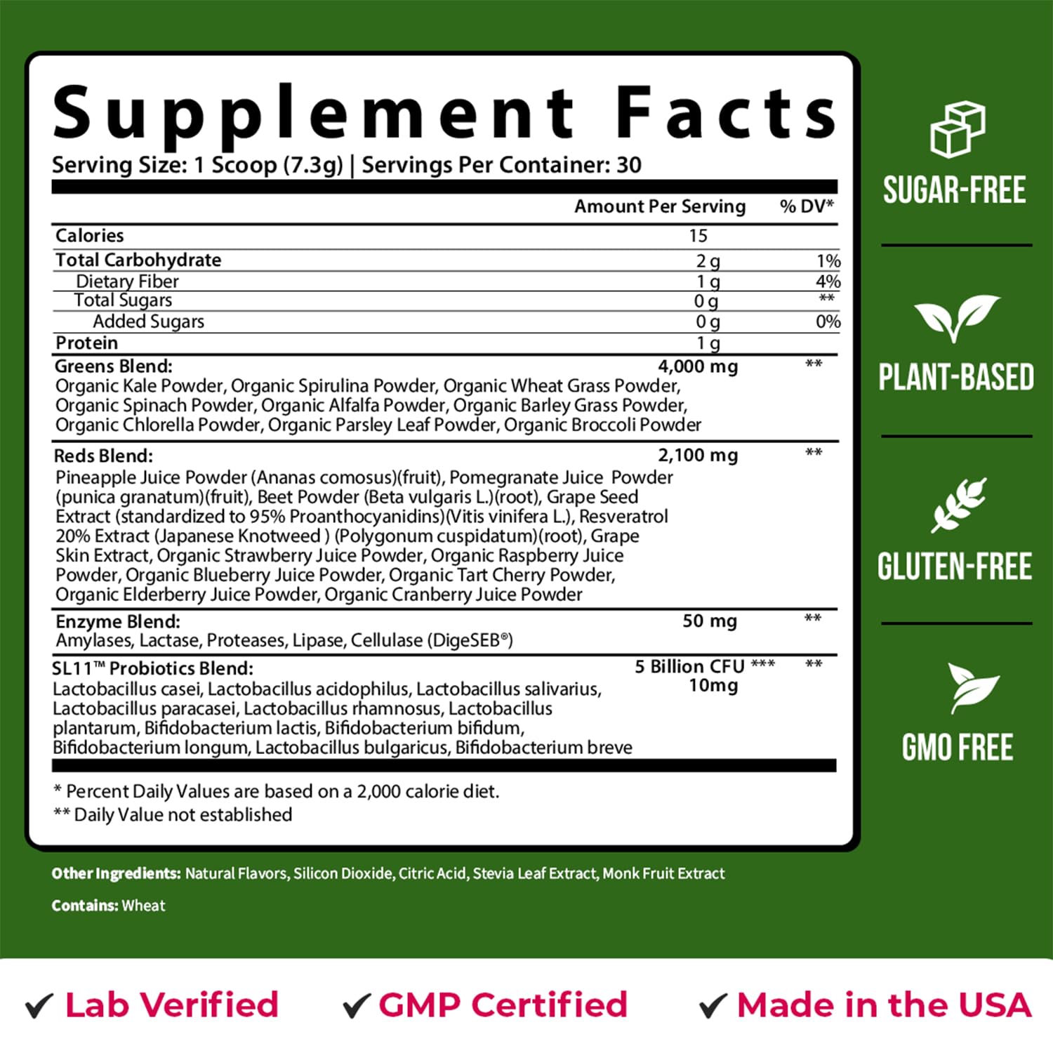GOBIOTIX Greens Powder probiotics and enzymes label highlights gut-friendly compatibility