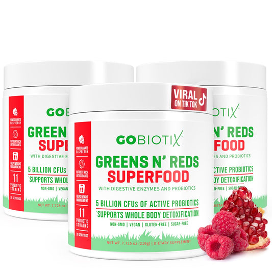GOBIOTIX Greens Powder front label shows plant-based nutrition for daily wellness