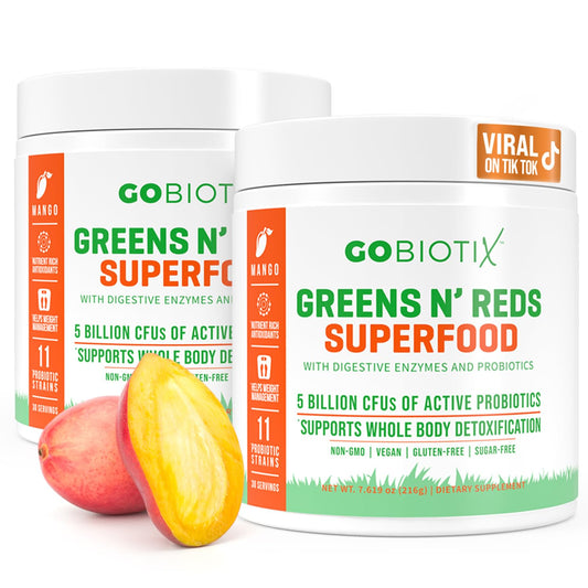 GOBIOTIX Greens Powder tub with vibrant greens for daily nutrition.