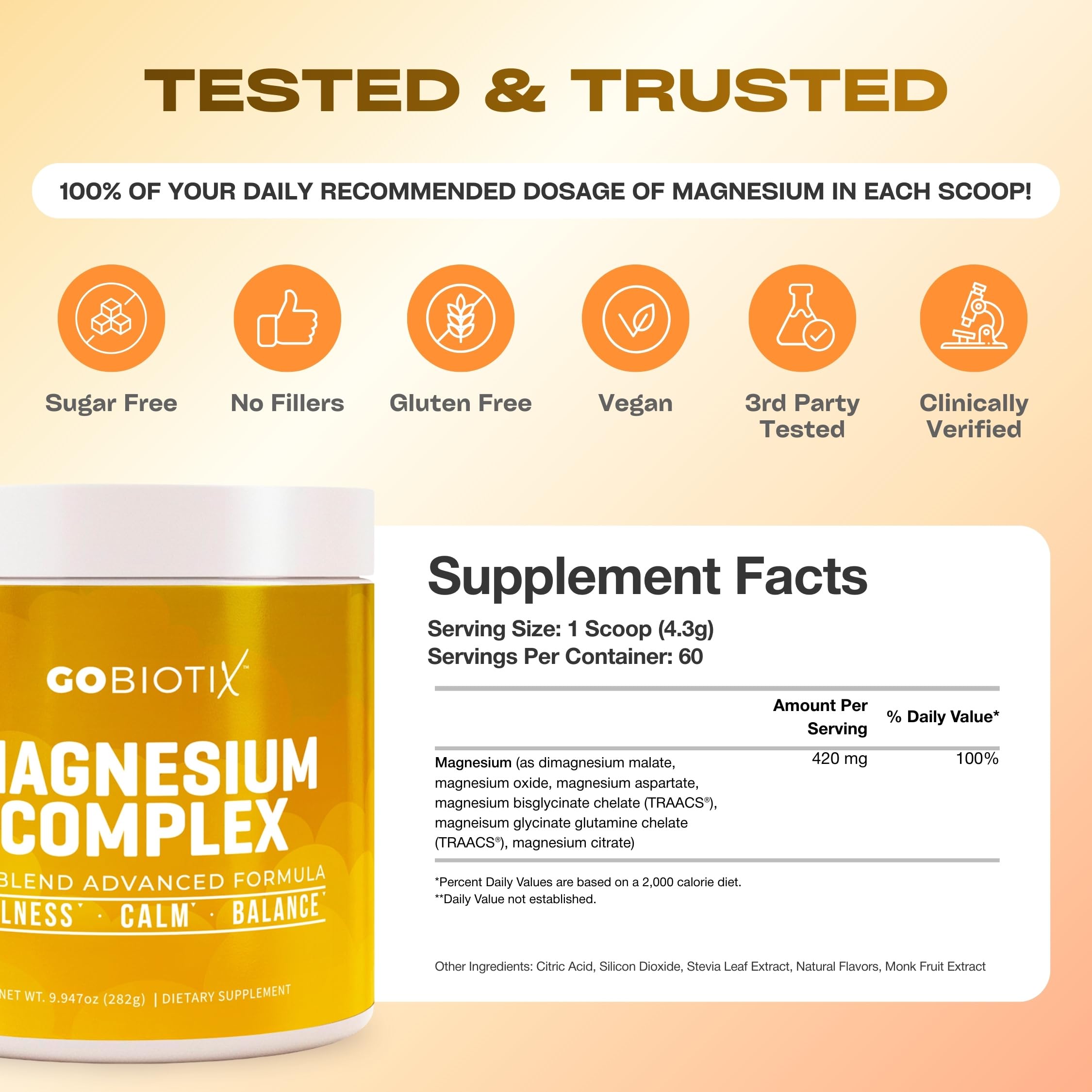 GoBiotix Magnesium Glycinate Powder label closeup shows premium mineral blend
