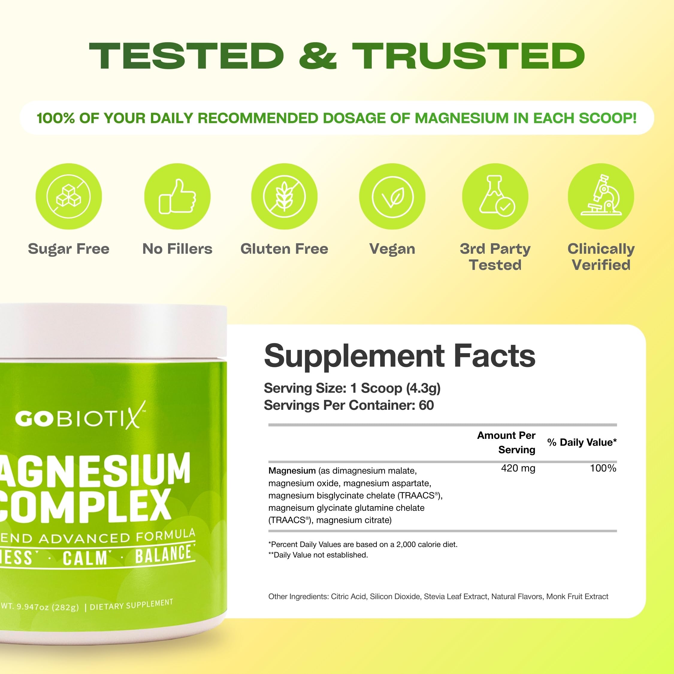 GoBiotix Magnesium Glycinate Powder Citrate Malate blend—balanced minerals for hydration and calm.