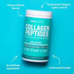 GOBIOTIX probiotic label on tub highlighting gut health support.