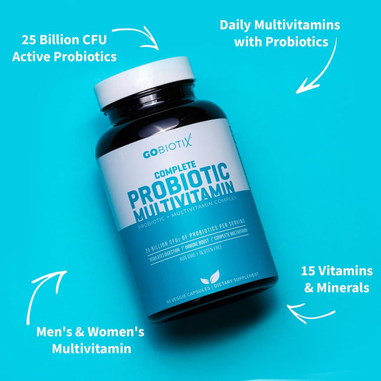 GOBIOTIX probiotic multivitamin capsule close-up highlighting acid and bile resistance.