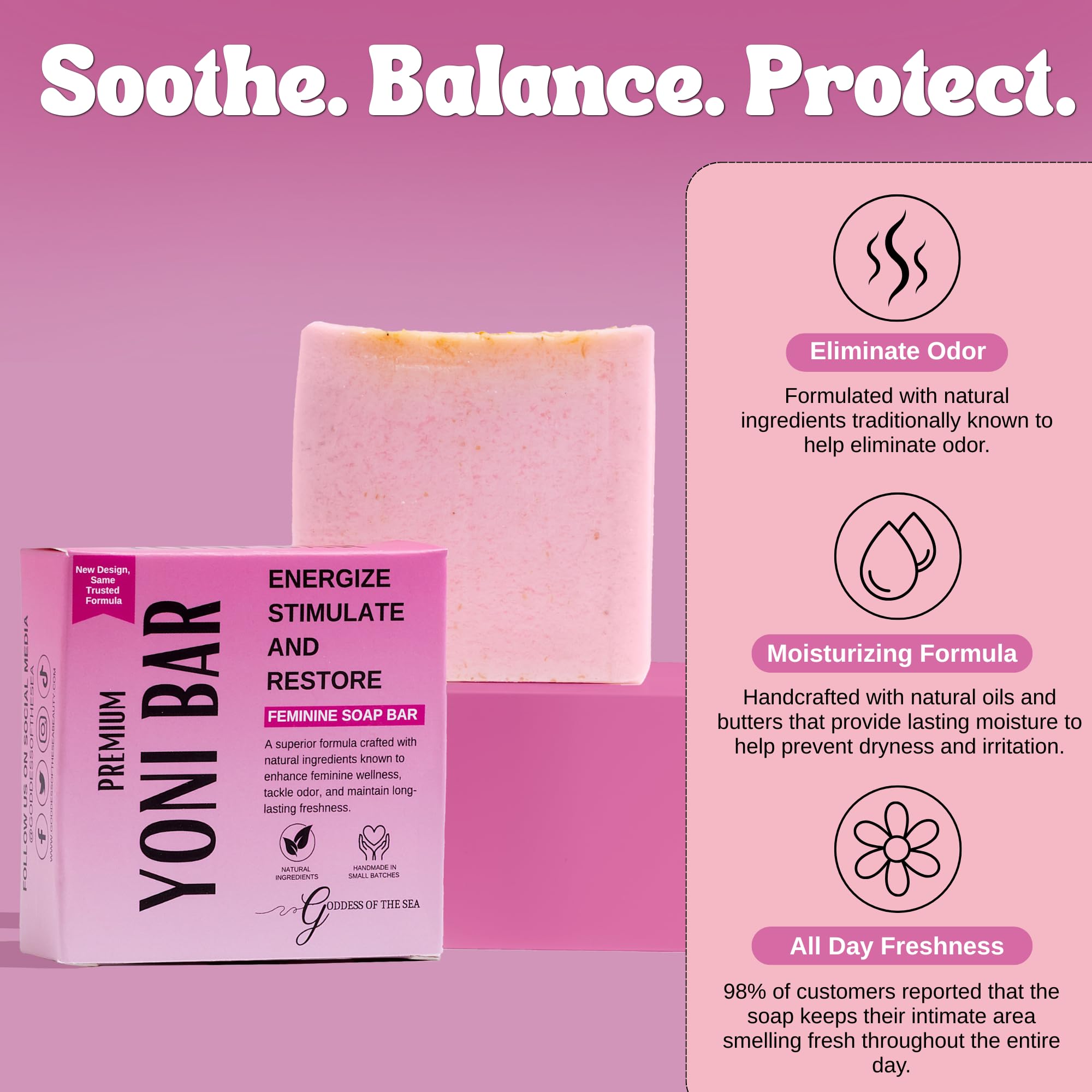 Goddess Of The Sea uses aloe, chamomile, peppermint for gentle care.