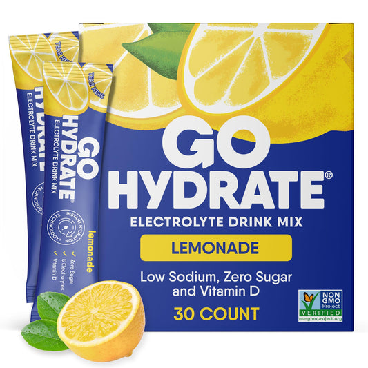 GoHydrate lemonade packets boxed for convenient daily hydration on the go