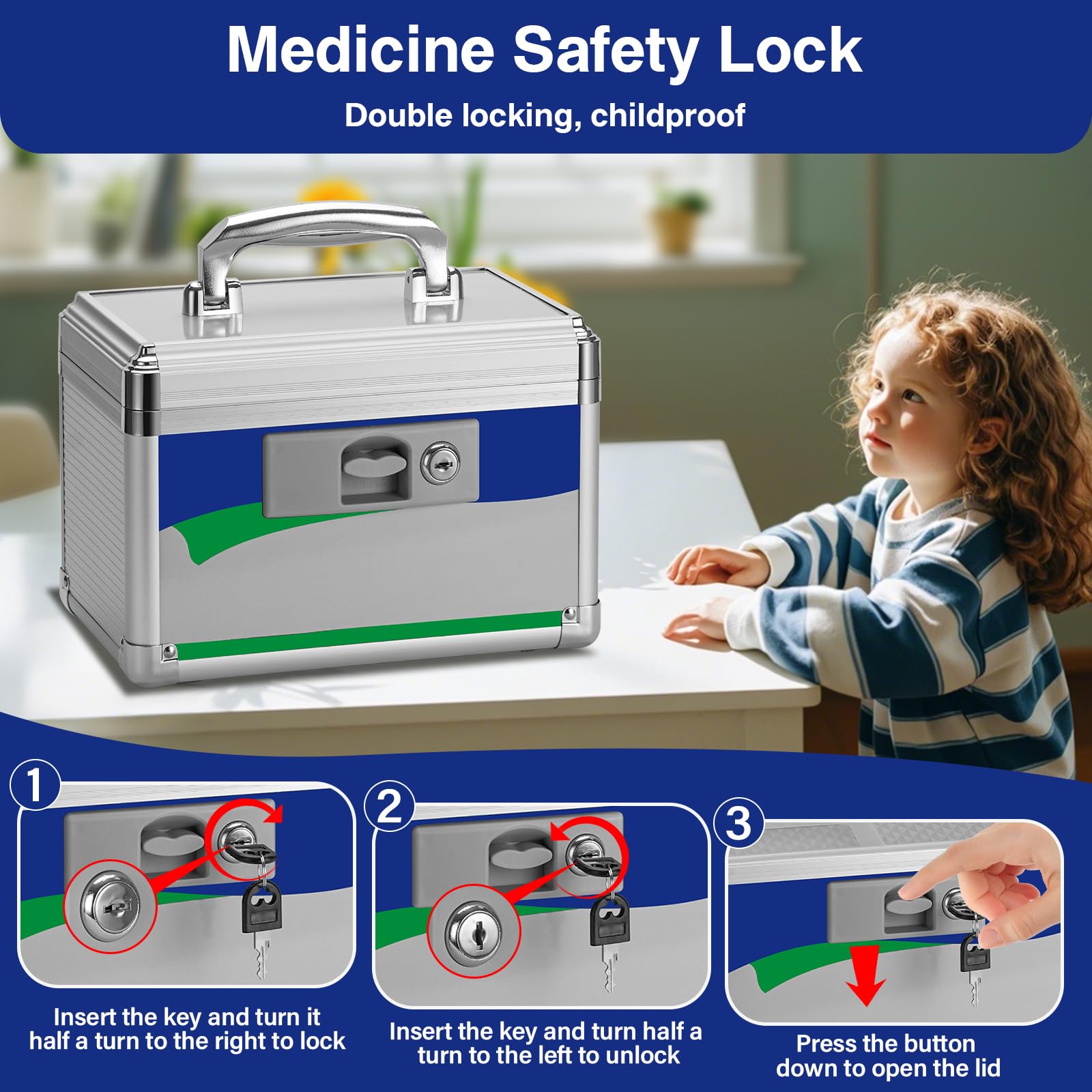 GODLONSEN medicine lock box blue durable construction resists daily use