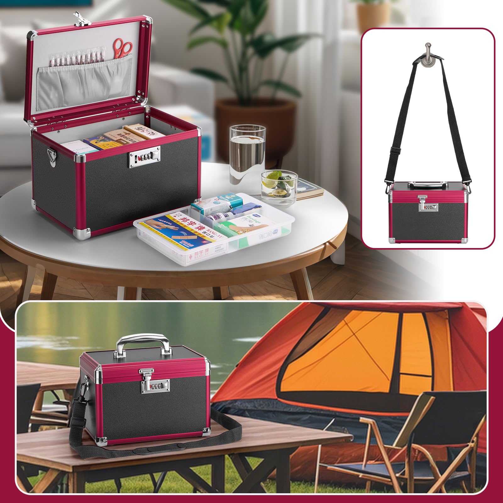 GODLONSEN lock box with shoulder strap for easy transport at home or on trips