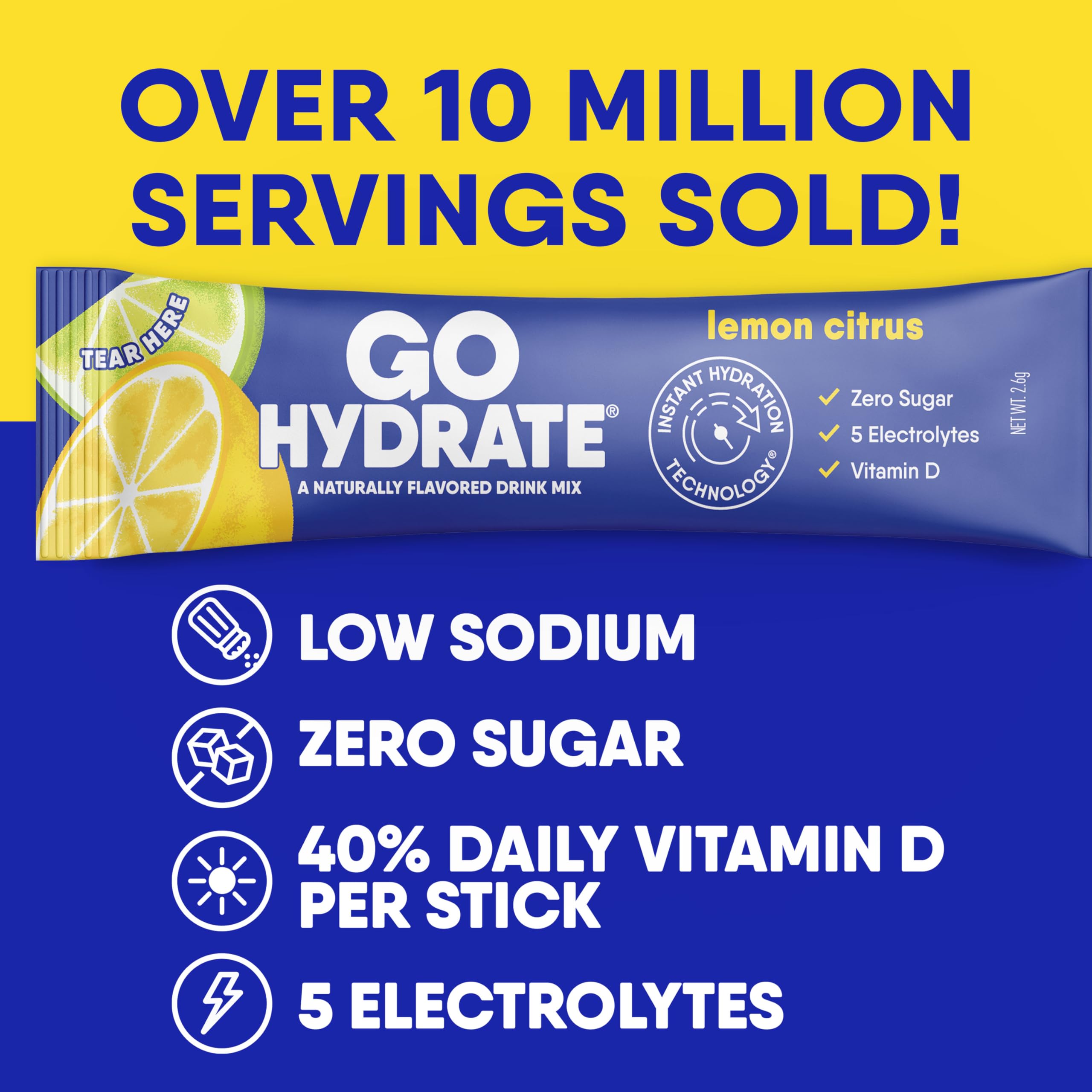 GoHydrate lemon citrus flavor powder for tasty, sugar-free hydration.