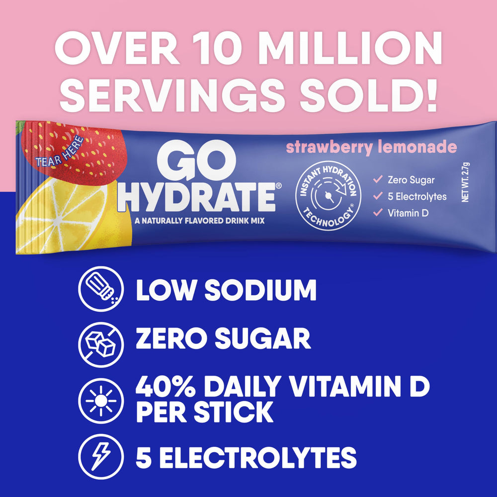 GoHydrate mixing-into-water packets show fast hydration with isotonic formula.