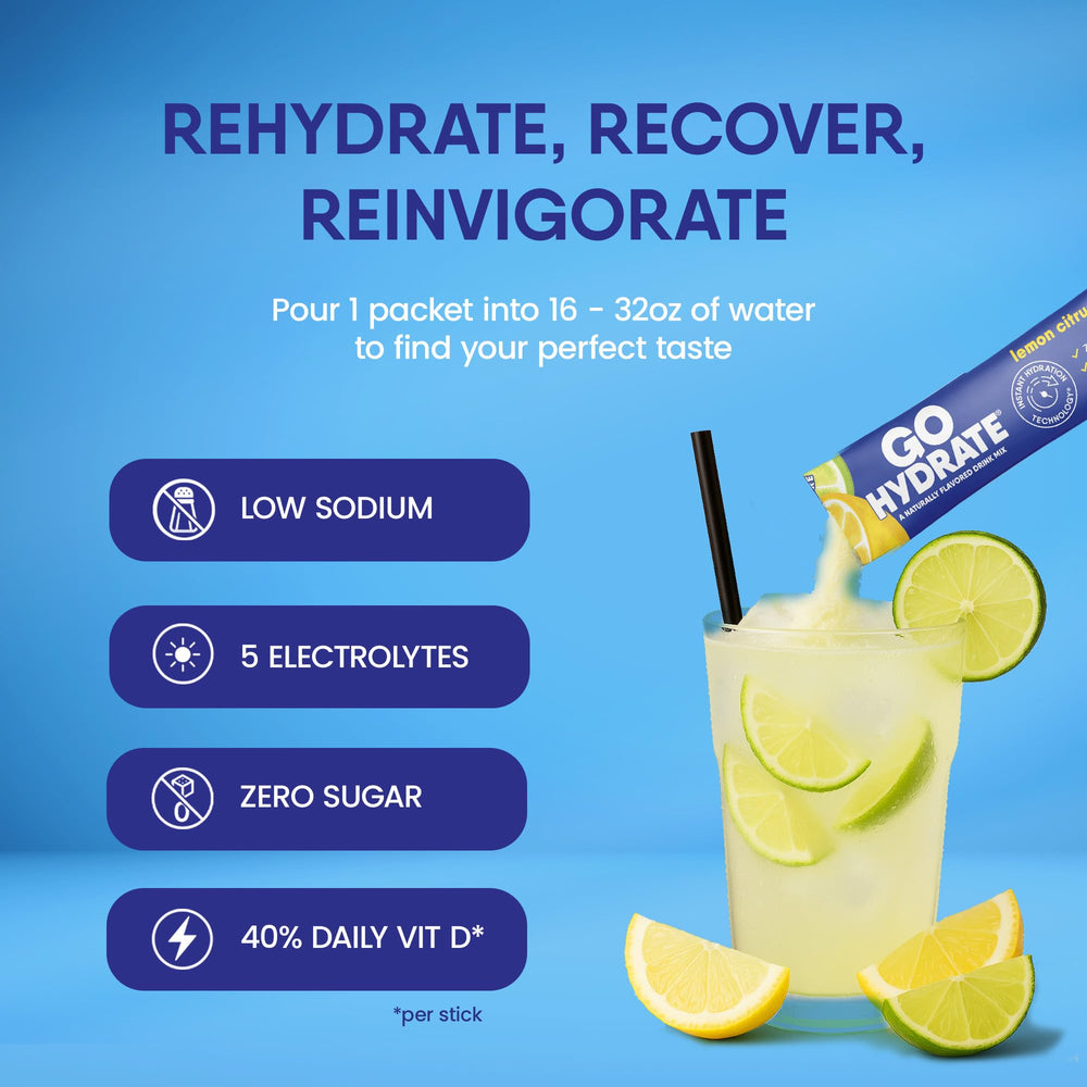 GoHydrate single-serve packet ready to mix for quick electrolyte replenishment.
