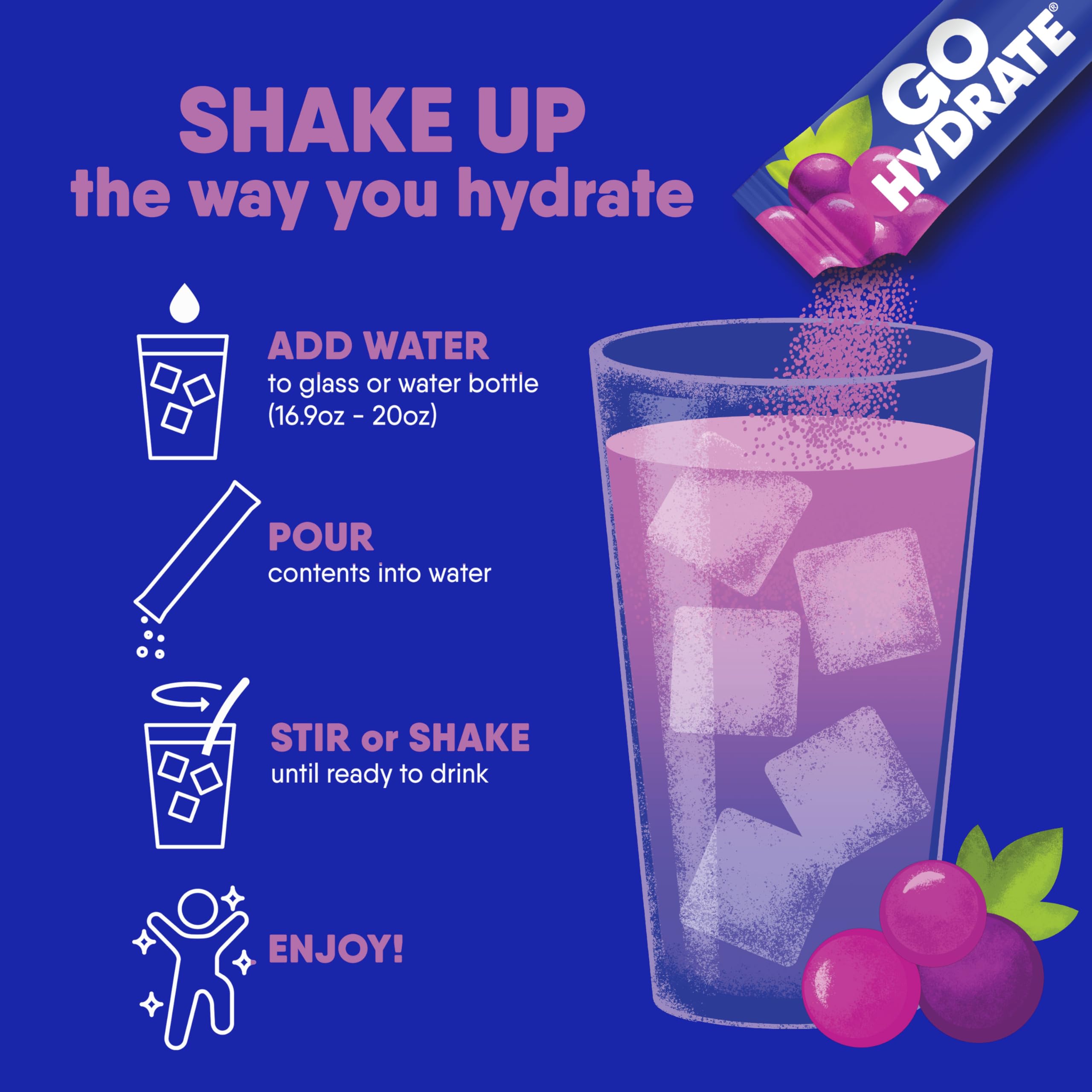 GoHydrate sugar-free electrolyte mix with vibrant grape color