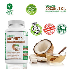 Going Vegan organic coconut oil capsules packaging emphasizes clean sourcing and freshness.