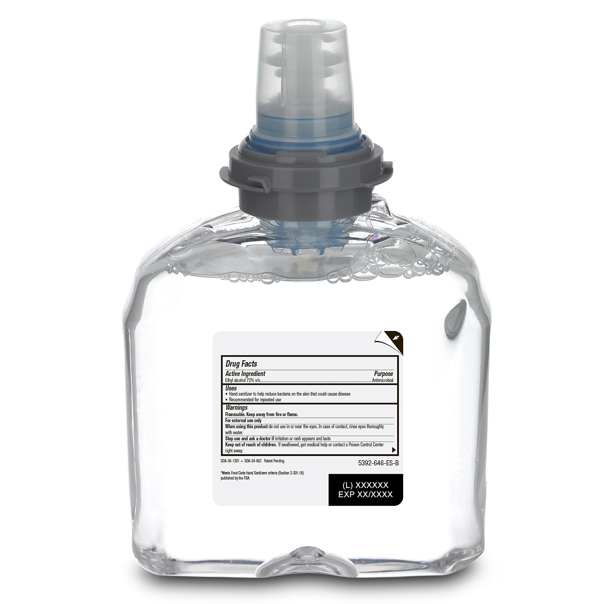 GOJO Purell refill bottle with removable pump for recycling.