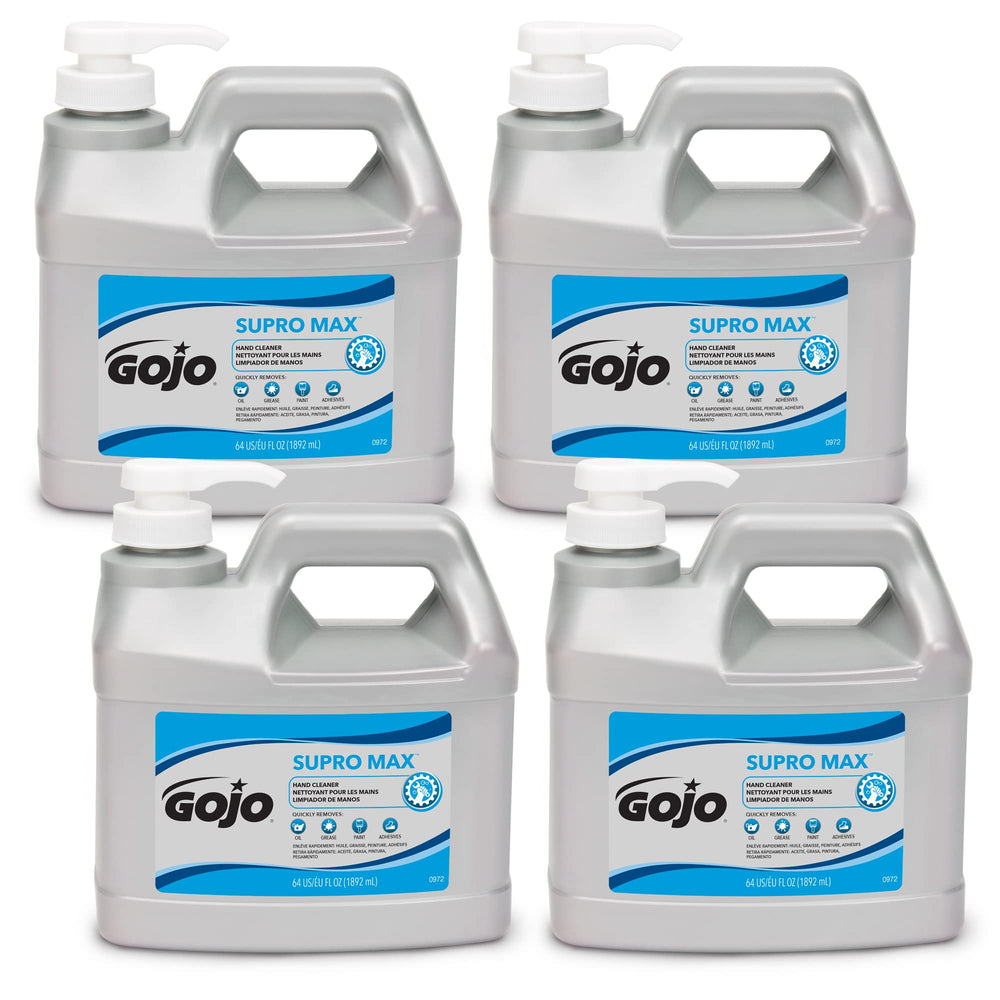 GOJO SUPRO MAX hand cleaner pump bottle for heavy-duty cleaning on greasy hands.