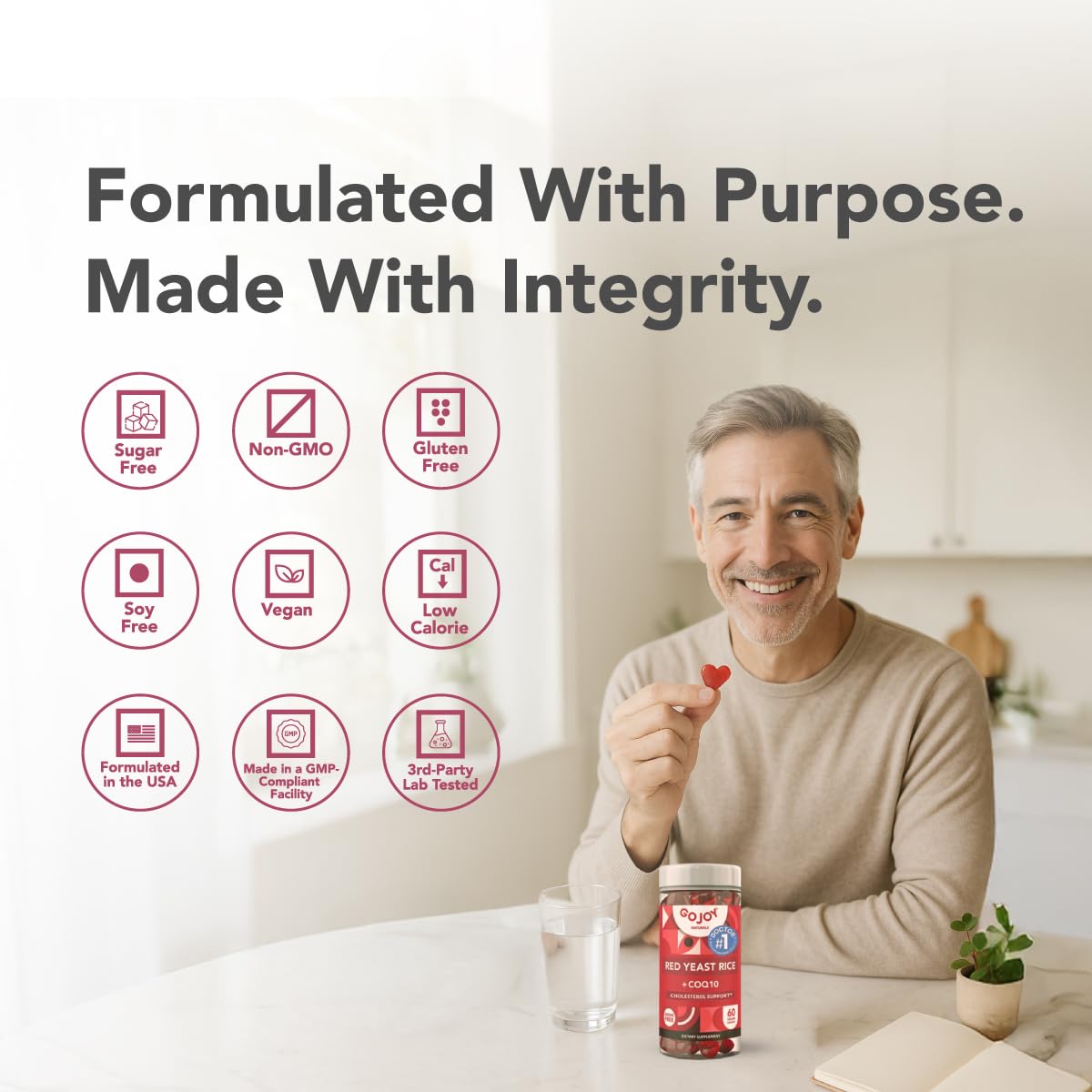 GOJOY Naturals monk fruit sweetener focus highlights sugar-free taste profile.