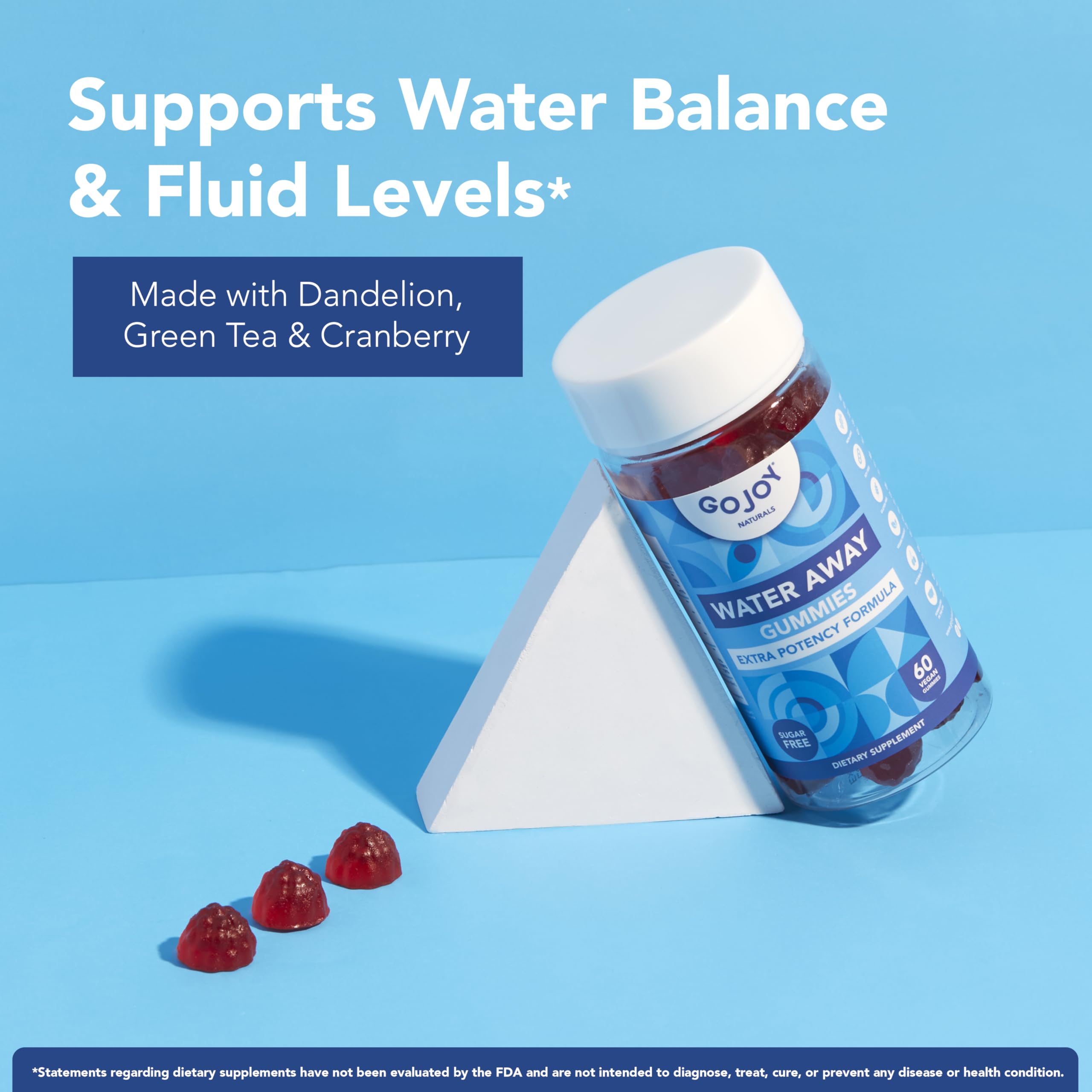 Close-up of GOJOY Water Away Gummies with berry flavors for a sugar-free experience.
