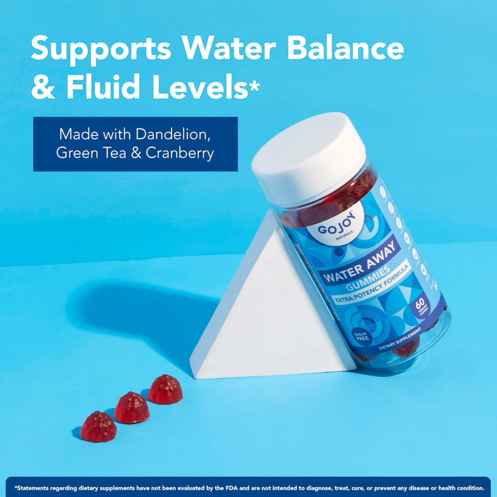 Close-up of GOJOY Water Away Gummies with berry flavors for a sugar-free experience.