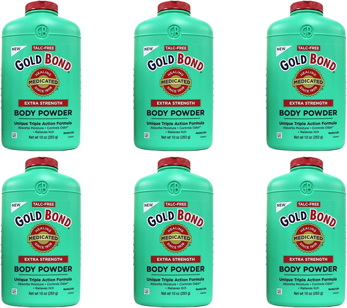 Gold Bond Medicated Extra Strength Body Powder 10 oz bottle for cooling and dryness relief.