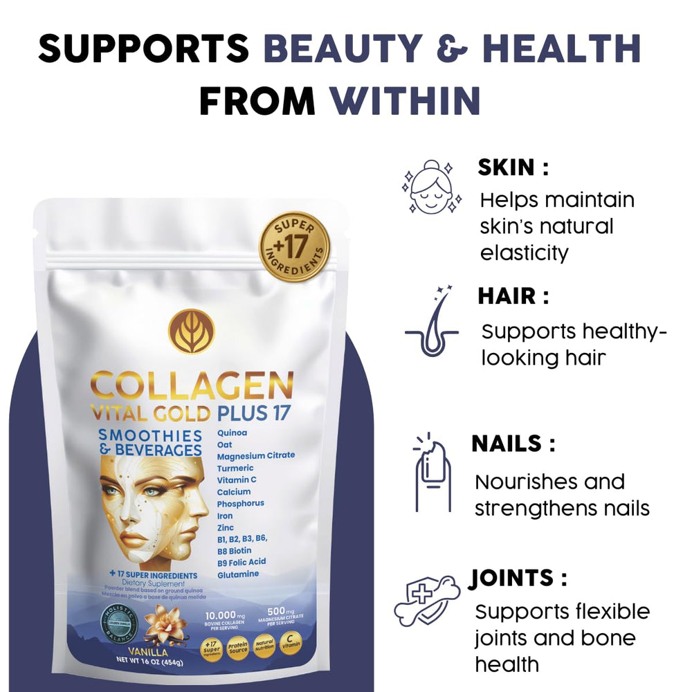 Graphic of +17 superfoods included with collagen peptides