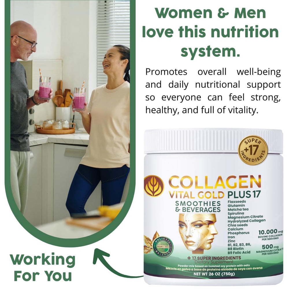 Gold Vital Life collagen dissolving in water for smooth, quick mixing.