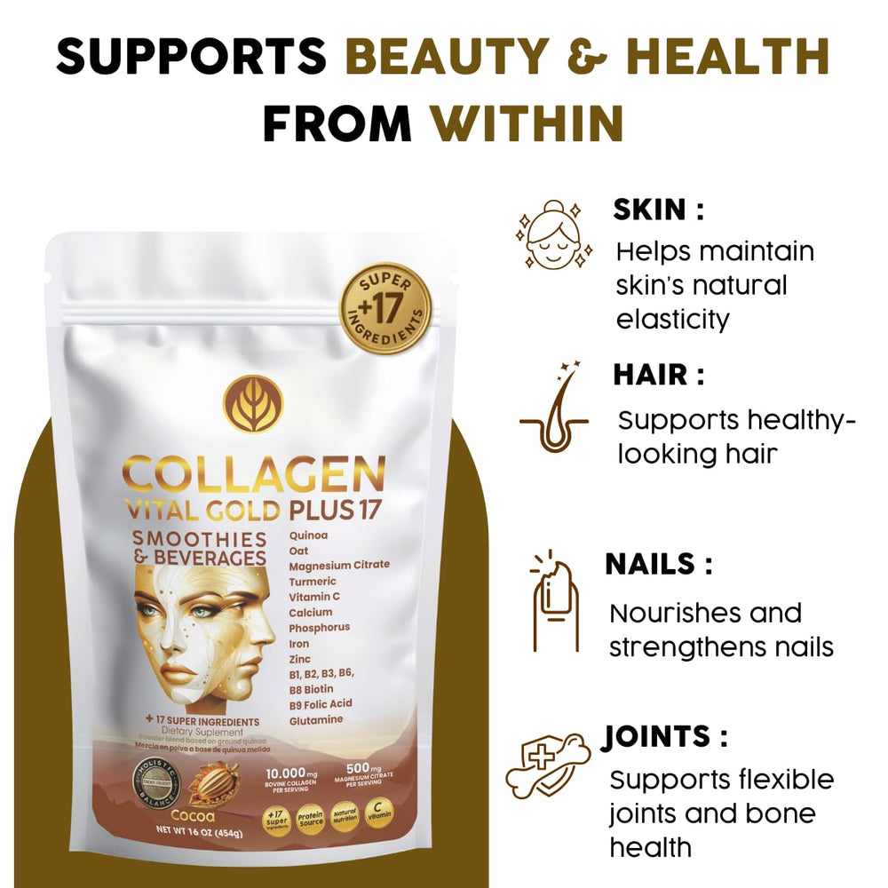 Gold Vital Life collagen powder mixing in water demonstrates easy dissolution for daily use.