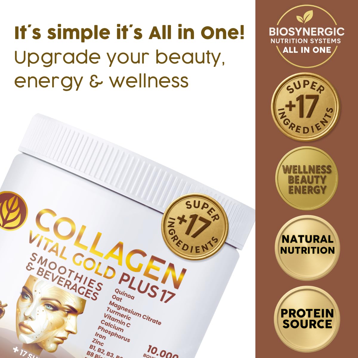 Gold Vital Life collagen powder red berries tub emphasizes hydration and beauty support